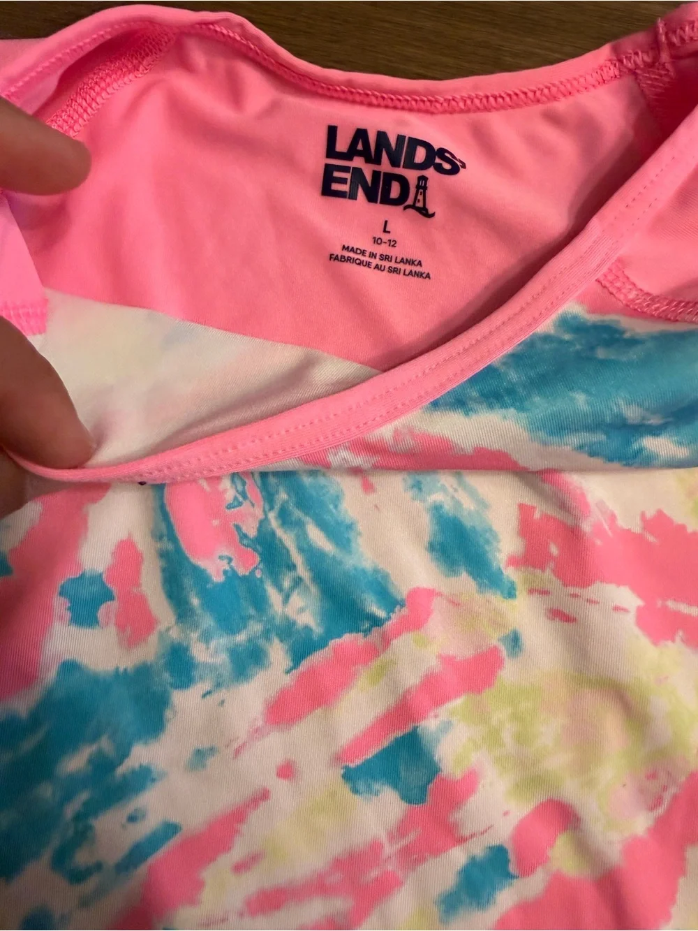 Lands' End Pink Tie-Dye Long Sleeve Rash Guard Set with Bikini - 10/12